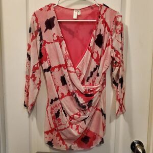 Daisy & Clover 2 ply sheer Pink V neck Wrap top L/XL